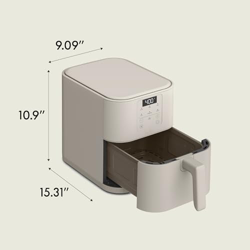 bella 6 Qt Slim Air Fryer, Fits-anywhere™ Kitchenware, EverGood™ Ceramic Nonstick Coating, Adjustable Temperature, 6 Preset Cooking Options, 60 Min Auto Shutoff w Audible Tone, 5lb Capacity, Oatmilk