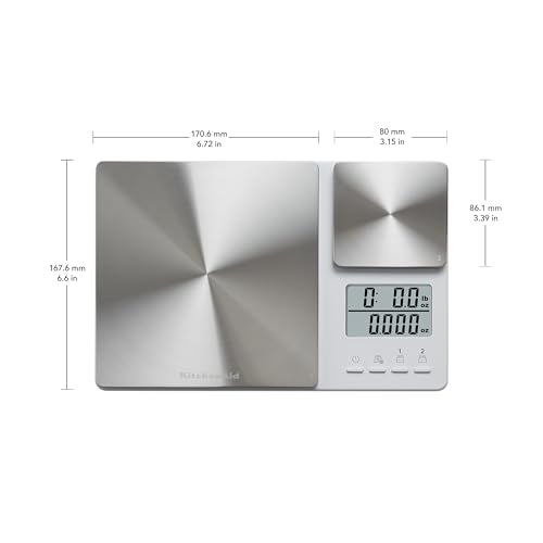 KitchenAid KQ909 Dual Platform Digital Kitchen and Food Scale, 11 Pound Capacity and Precision 16oz Capacity, White with Stainless Steel