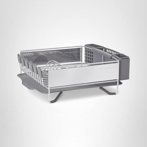 KitchenAid Compact Space Saving, Dish Rack with Removable Flatware Caddy and Angled Self Draining Drainboard, Satin Gray, 15-Inch-by-13.25-Inch