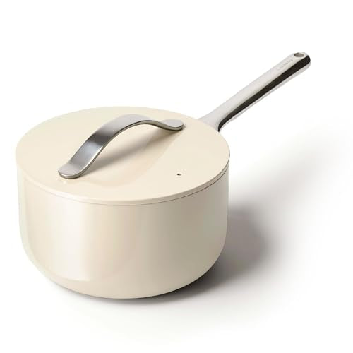 Caraway Nonstick Ceramic Sauce Pan with Lid (3 qt), Non Toxic, PTFE & PFOA