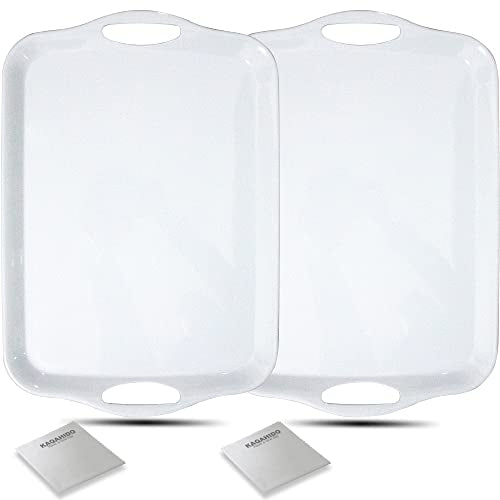 KAQAHIDO Large Melamine Serving Trays for Eating, 17.5’’ x 12’’ Serve Platter for Appetizer, Charcuterie, Food, Snack, Cupcakes, Dessert, BPA-Free, Dishwasher Safe Tray, Set of 2, White