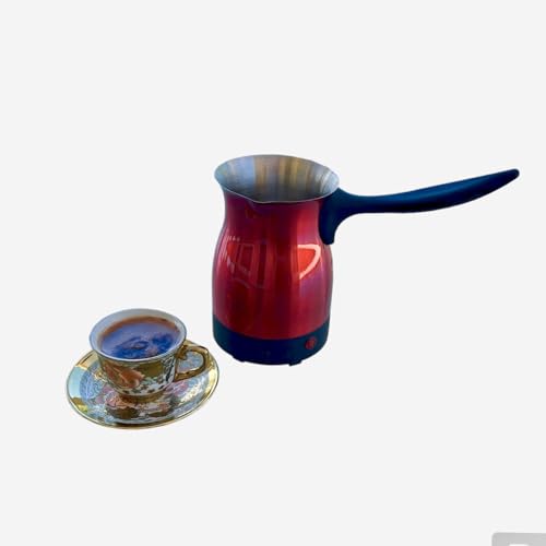 Aleppo Cuisine Electric Turkish Coffee Maker Kettle Pot Stainless Steel Cool Touch Handle Travel Size, Fast Boil & Keeps Water Boiling for Arabic & Greek Coffee, Tea 0.3L (RED)