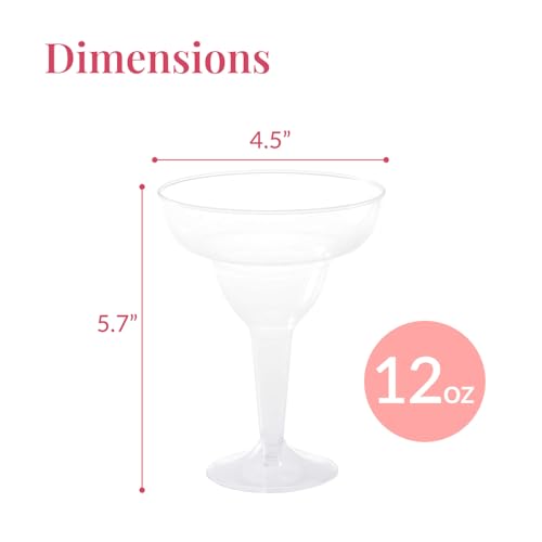 Prestee 50 Clear Plastic Margarita Glasses, 12oz - Heavy Duty Margarita Glasses Disposable for Cinco de Mayo Party Decorations, Taco Party, Plastic Cocktail Cups