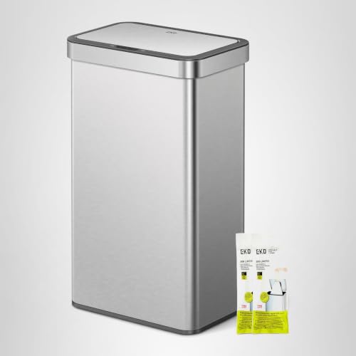 EKO Nova Sensor Trash Can, 21 Gallon/80 Liter Stainless Steel Rectangular Touchless Motion Sensor Trash Can, Matte Metallic