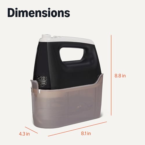 Amazon Basics 6-Speed Electric Hand Mixer with Turbo and Stainless Steel Whisk, Snap-On Storage Case, 250 Watts, Black