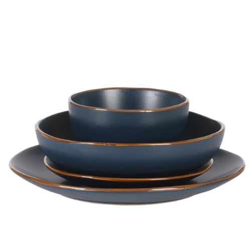 Gibson Home Hazeltine 16-Piece Navy Blue Stoneware Dinnerware Set – Plates and Bowls, Durable Ceramic Kitchen Dinner Set