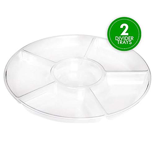 Plasticpro 6 Sectional Round Plastic Serving Tray/Platters Clear Pack of 2