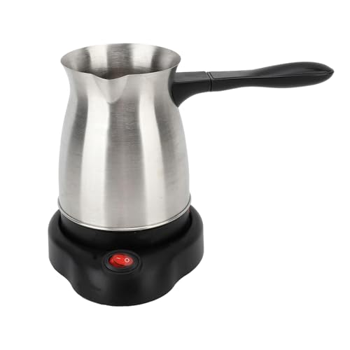 Electric Turkish Coffee Pot, 600ml Stainless Steel 110V Heating Kettle with Foldable Anti-Scald Handle for Home and Travel, Fast Brew Maker Arabic Greek Tea Milk (Smooth Pot Surface)