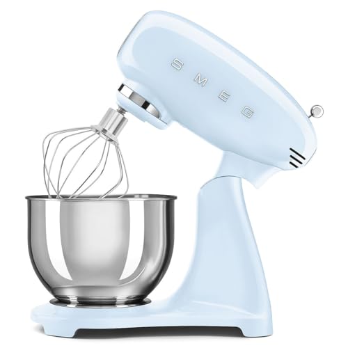 SMEG SMF05 Forte 5-Qt Stand Mixer with 750W Motor, Smooth Start & SteadyMix, Flex Edge Beater, 10 Speeds, Stainless Steel Bowl – Retro 50’s Style Planetary Mixer for Dough, Baking & Desserts-Blue