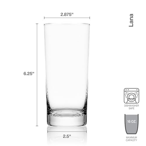Mikasa Lana Tall Beverage Highball Glass Cups, Set of 4, 16 Ounce, Clear