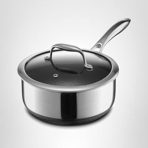 HexClad 3 Quart Hybrid Nonstick Sauce Pan Pot with Lid, Stay-Cool Handle, Dishwasher Safe, Induction Ready, Compatible with All Cooktops