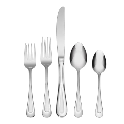 Oneida Silverware Set For 8, Satin Sand Dune 45-Piece Everyday Flatware Set with Serving Utensils, Service For 8, 18/0 Stainless Steel Silverware, Knives Spoons and Forks (Silver, 45 Piece)