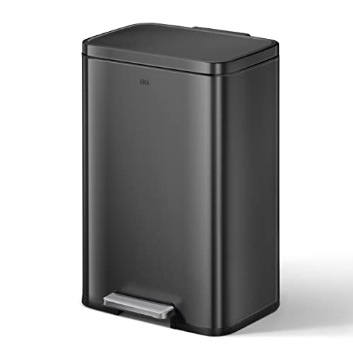 EKO Madison Matte Black Stainless Steel 13.2 Gal/50L Kitchen Step Trash Can or Recycling Bin, Removable Inner Liner, Soft Close Lid, Fingerprint Resistant Finish