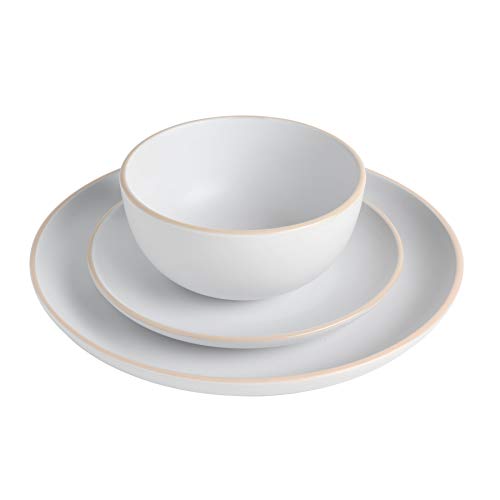 Gibson Home Rockaway 12-Piece Round Stoneware Dinnerware Set, Service for 4 – White Plates and Bowls, Modern Matte Finish, Microwave & Dishwasher Safe