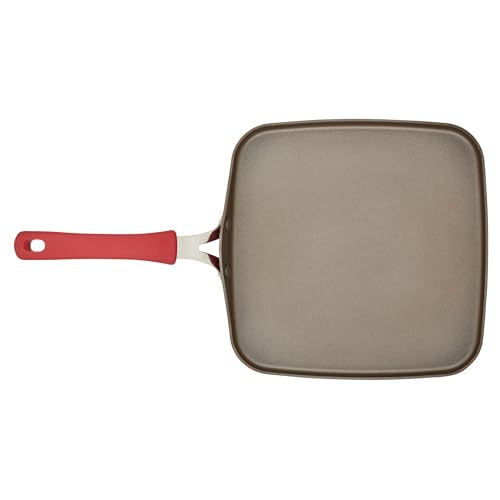 Rachael Ray Cook + Create Nonstick Stovetop Griddle/Grill Pan, Square, 11 Inch, Red