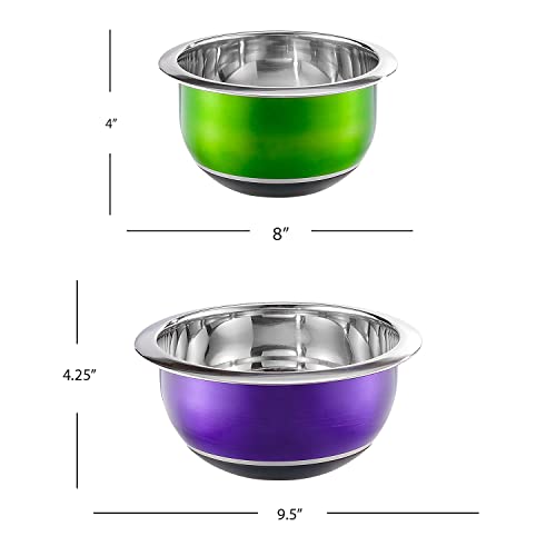 Colleta Home Colorful Mixing Bowl- 4 Pc Set- Stackable Nesting Bowls- Stainless Steel Mixing Bowls Non Slip Silicone Bottom- Cookware Set