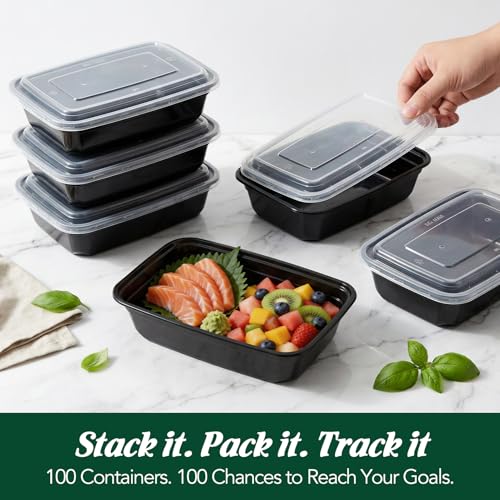 32oz 100 Pack(200 Piece) Meal Prep Containers Reusable Sturdy Food Storage Containers with Lids Microwave,Freezer,Dishwasher Safe Leakproof Airtight Plastic Bento Lunch Boxes for To Go Take Out - My Kitchen Products