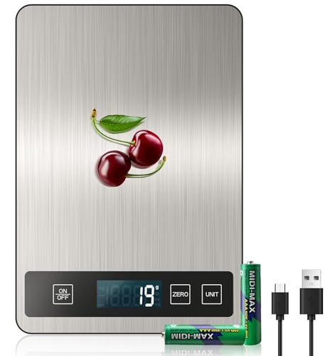 【33 lb & USB Rechargeable】 Digital Kitchen Food Scale Kitchen Scale, Stainless Steel Digital Weight Grams and Oz, Baking and Cooking, 0.1oz/1g Precise, 6 Weight Units (B1) - My Kitchen Products
