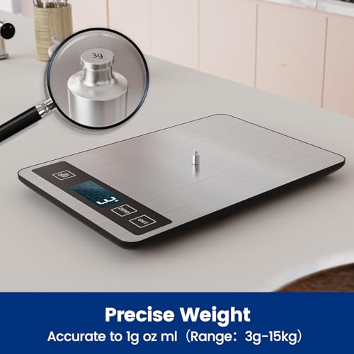 【33 lb & USB Rechargeable】 Digital Kitchen Food Scale Kitchen Scale, Stainless Steel Digital Weight Grams and Oz, Baking and Cooking, 0.1oz/1g Precise, 6 Weight Units (B1) - My Kitchen Products