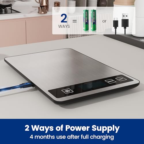 【33 lb & USB Rechargeable】 Digital Kitchen Food Scale Kitchen Scale, Stainless Steel Digital Weight Grams and Oz, Baking and Cooking, 0.1oz/1g Precise, 6 Weight Units (B1) - My Kitchen Products