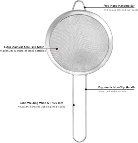3.35 Inch Silver Fine Mesh Strainer, Stainless Steel Metal Handheld Small Mini Sieve Strainer, Kitchen Food Strainer with Handle for Cocktail, Tea, Coffee and Juice - My Kitchen Products