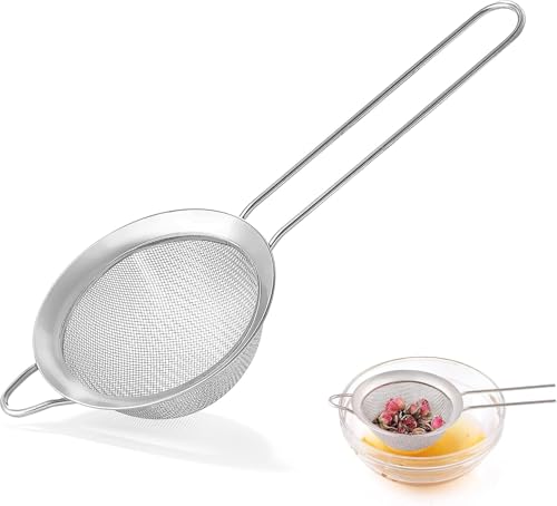 3.35 Inch Silver Fine Mesh Strainer, Stainless Steel Metal Handheld Small Mini Sieve