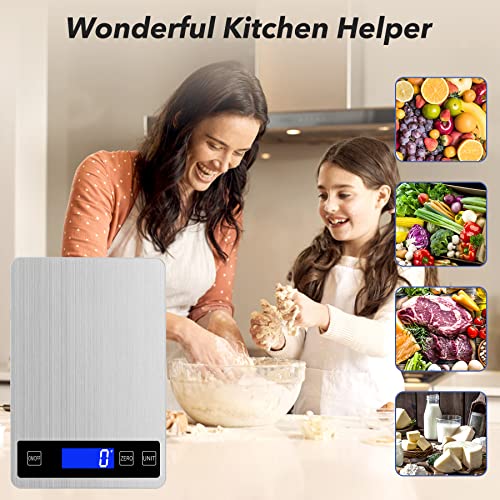 33lb Food Kitchen Digital Scale,1g/0.05oz Precise Graduation, USB Charging Kitchen Scale, Waterproof Stainless Steel with LCD Display, Ounces and Grams for Weight Loss, Cooking, Baking (Silvery) - My Kitchen Products