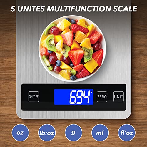 33lb Food Kitchen Digital Scale,1g/0.05oz Precise Graduation, USB Charging Kitchen Scale, Waterproof Stainless Steel with LCD Display, Ounces and Grams for Weight Loss, Cooking, Baking (Silvery) - My Kitchen Products