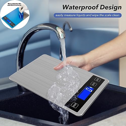 33lb Food Kitchen Digital Scale,1g/0.05oz Precise Graduation, USB Charging Kitchen Scale, Waterproof Stainless Steel with LCD Display, Ounces and Grams for Weight Loss, Cooking, Baking (Silvery) - My Kitchen Products