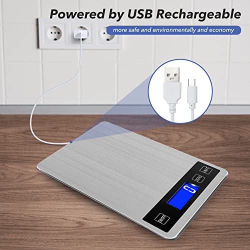 33lb Food Kitchen Digital Scale,1g/0.05oz Precise Graduation, USB Charging Kitchen Scale, Waterproof Stainless Steel with LCD Display, Ounces and Grams for Weight Loss, Cooking, Baking (Silvery) - My Kitchen Products