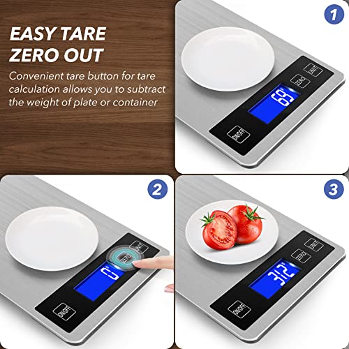 33lb Food Kitchen Digital Scale,1g/0.05oz Precise Graduation, USB Charging Kitchen Scale, Waterproof Stainless Steel with LCD Display, Ounces and Grams for Weight Loss, Cooking, Baking (Silvery) - My Kitchen Products