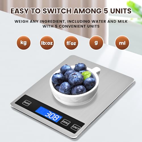 33lb Food Scale, Digital Kitchen Scale Batteries and USB Charging,1g/0.05oz Precise Graduation, Waterproof Stainless Steel with LCD Display Weight Grams and oz for Cooking Baking (Stainless Steel) - My Kitchen Products