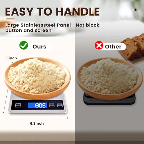 33lb Food Scale, Digital Kitchen Scale Batteries and USB Charging,1g/0.05oz Precise Graduation, Waterproof Stainless Steel with LCD Display Weight Grams and oz for Cooking Baking (Stainless Steel) - My Kitchen Products