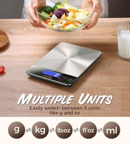 33lb Food Scale, NASA-Grade Digital Kitchen Scale, Precisely Measures Grams and Ounces for Baking and Cooking, Waterproof Tempered Glass & Stainless Steel Platform - My Kitchen Products