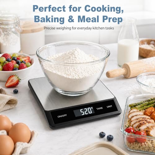 33LB/15KG Digital Kitchen & Food Scale – Waterproof Stainless Steel, USB Rechargeable, 1g Precision, Tare Function for Cooking, Baking, Meal Prep - My Kitchen Products