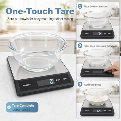 33LB/15KG Digital Kitchen & Food Scale – Waterproof Stainless Steel, USB Rechargeable, 1g Precision, Tare Function for Cooking, Baking, Meal Prep - My Kitchen Products