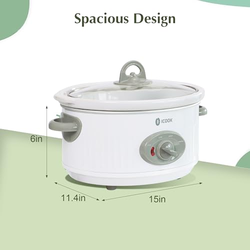 3.5 Quart Slow Cooker with 3 Heat Settings, Non-Stick and Dishwasher Safe, Removable Ceramic Pot Tempered Glass Lid, Cool Touch Handles for Entrees, Soups, Stews, Ivory White - My Kitchen Products