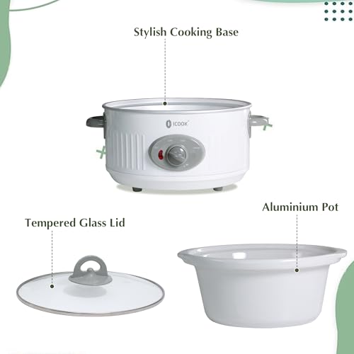 3.5 Quart Slow Cooker with 3 Heat Settings, Non-Stick and Dishwasher Safe, Removable Ceramic Pot Tempered Glass Lid, Cool Touch Handles for Entrees, Soups, Stews, Ivory White - My Kitchen Products