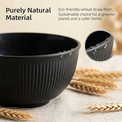 36 Pcs Wheat Straw Dinnerware Set,Dinnerware Sets for 6,Large Round Plates, Bowls and Cups, Unbreakable dish set, Dishwasher and Microwave Safe, Outdoor Camping Dishes (Black) - My Kitchen Products