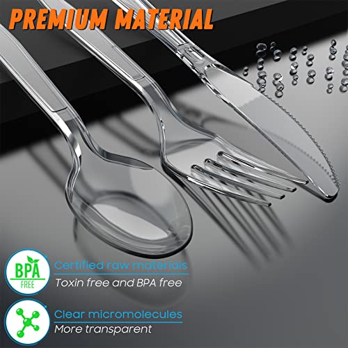360 Count Plastic Silver Ware Heavy Duty, 120 Forks, 120 Spoons, 120 Knives, Heat Resistant & BPA Free Disposable SilverWare, Disposable Cutlery set, Premium Clear Utencils for Party Supply - My Kitchen Products