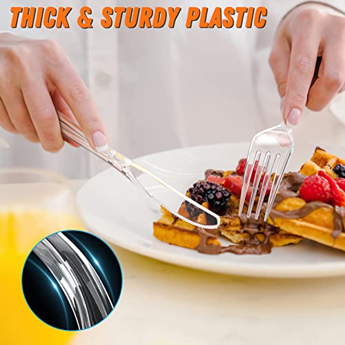 360 Count Plastic Silver Ware Heavy Duty, 120 Forks, 120 Spoons, 120 Knives, Heat Resistant & BPA Free Disposable SilverWare, Disposable Cutlery set, Premium Clear Utencils for Party Supply - My Kitchen Products