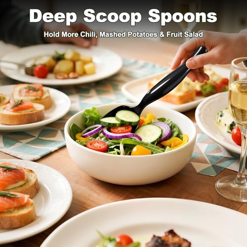 36Pcs Disposable Plastic Serving Utensils Set, 12 Black Spoons, 12 Forks, 12 Tongs, 9-Inch for Party Buffet Catering Events, Heavy Duty and Ergonomic Design - My Kitchen Products