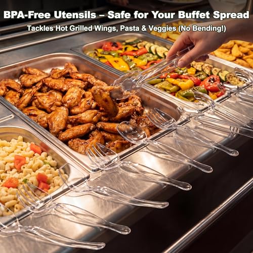 36Pcs Disposable Plastic Serving Utensils Set, 12 Clear Spoons, 12 Forks, 12 Tongs, 9-Inch for Party Buffet Catering Events, Heavy Duty and Ergonomic Design - My Kitchen Products