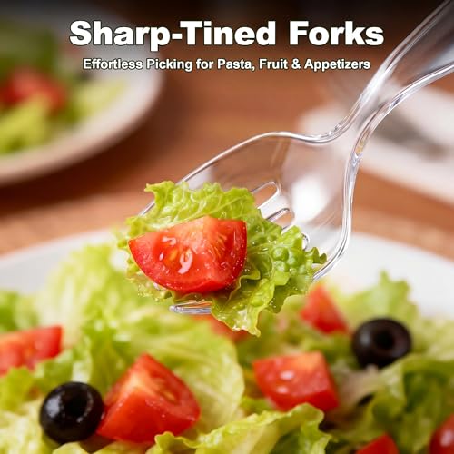 36Pcs Disposable Plastic Serving Utensils Set, 12 Clear Spoons, 12 Forks, 12 Tongs, 9-Inch for Party Buffet Catering Events, Heavy Duty and Ergonomic Design - My Kitchen Products