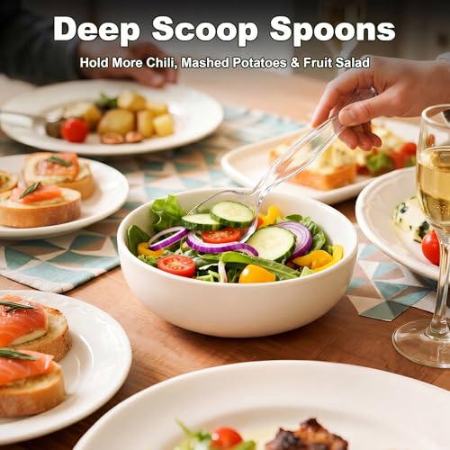 36Pcs Disposable Plastic Serving Utensils Set, 12 Clear Spoons, 12 Forks, 12 Tongs, 9-Inch for Party Buffet Catering Events, Heavy Duty and Ergonomic Design - My Kitchen Products
