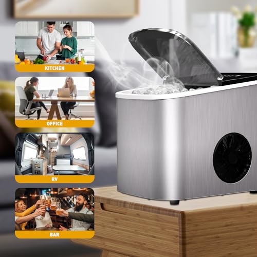 38lbs Per Day Countertop Ice Maker, 9 Ice Cubes in 3.5 Minutes, Self-Cleaning Portable Ice Machine with 2 Bullet Sizes for Kitchen, Camping, RV, and Party - My Kitchen Products