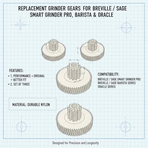 3pc replacement gear set for Breville Barista Express coffee machines - Enhanced, high-strength grinder gear set - Compatible with Sage Barista Express. - My Kitchen Products
