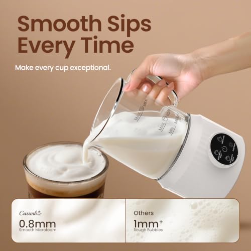 4-in-1 Electric Milk Frother and Steamer for Whole Milk, LED Touch Screen, Cold and Warm Foam Maker, Ceramic-Coated, 13.52oz for Lattes, Cappuccinos and Hot Chocolate, Auto Shut-Off, Cream White - My Kitchen Products