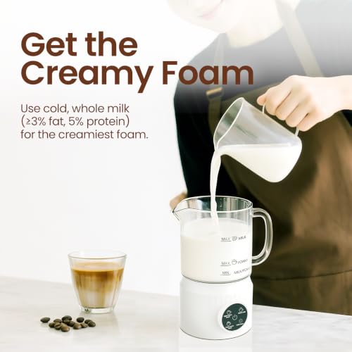 4-in-1 Electric Milk Frother and Steamer for Whole Milk, LED Touch Screen, Cold and Warm Foam Maker, Ceramic-Coated, 13.52oz for Lattes, Cappuccinos and Hot Chocolate, Auto Shut-Off, Cream White - My Kitchen Products