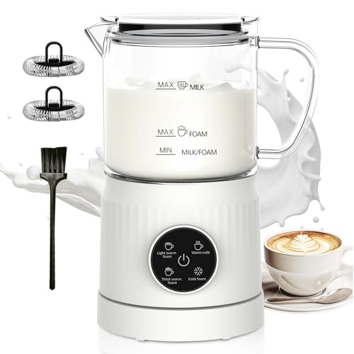 4-in-1 Electric Milk Frother and Steamer for Whole Milk, LED Touch Screen, Cold and Warm Foam Maker, Ceramic-Coated, 13.52oz for Lattes, Cappuccinos and Hot Chocolate, Auto Shut-Off, Cream White - My Kitchen Products